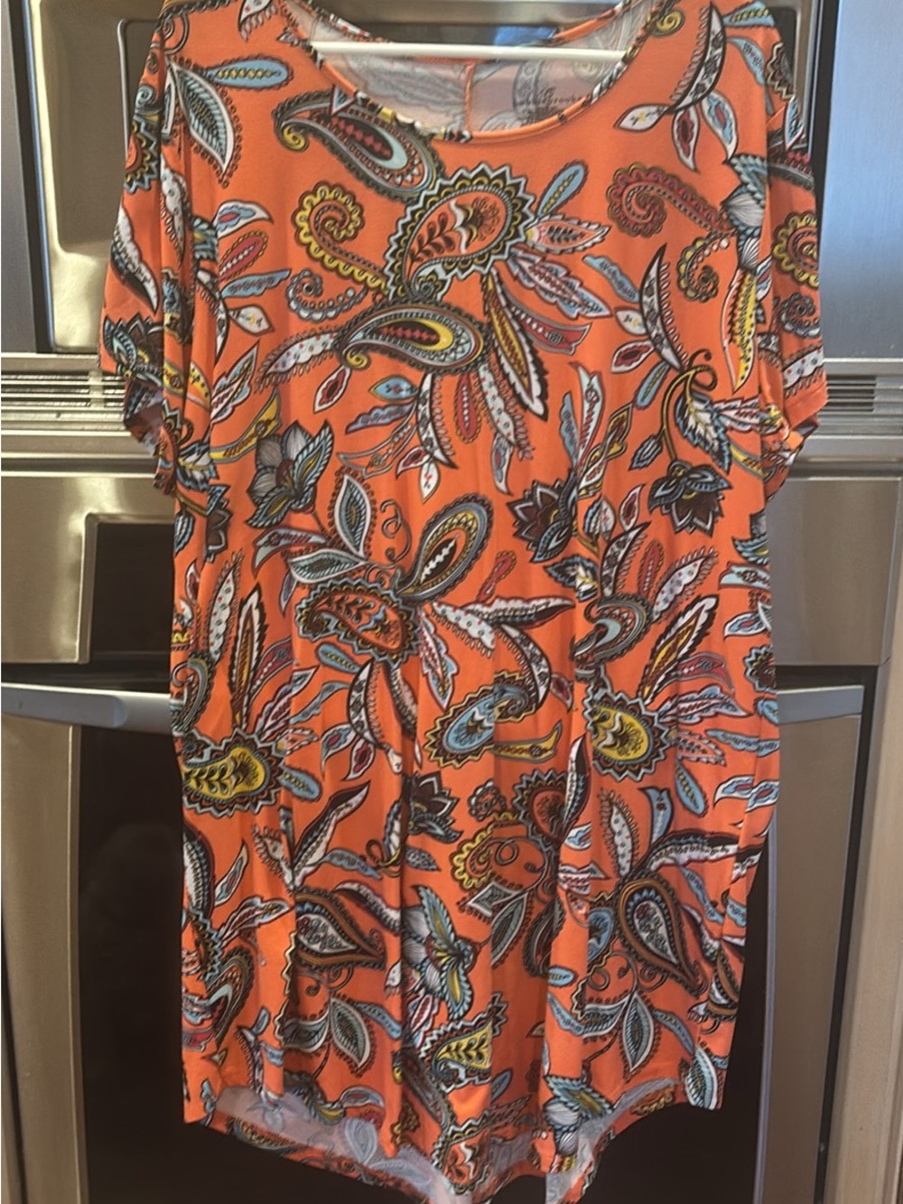 Bobbie Brooks Orange Paisley Short Sleeve Midi Dress